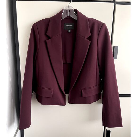 Banana Republic Factory Sz S Ponte Blazer Maroon Cropped Stretch Office Layer - Picture 4 of 10
